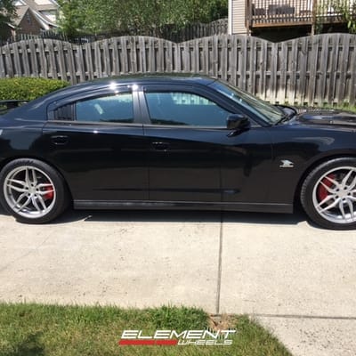 20 inch Staggered Ferrada FR5 in Machine Silver on a 2013 Charger Daytona