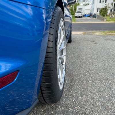 Staggered 20 inch Ferrada FR12 in Machine Silver on a 2021 Ford Mustang