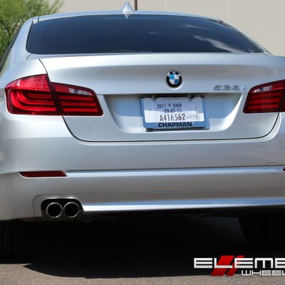 19 inch Staggered Roderick RW6 Silver w/ Brushed Face (Chrome Stainless Lip) on 2011 BMW 528i w/ Specs