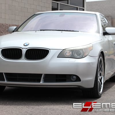 20 inch Roderick RW6 Black w/ Brushed Face (Chrome Stainless Lip) on 2004 BMW 530 w/ Specs