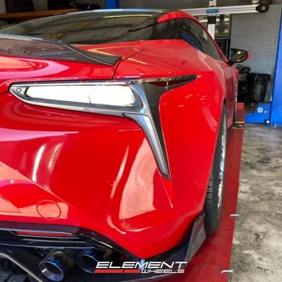 22 inch Staggered Rohana RFG19 Satin Black Face w/ Polished Lip on a 2021 Lexus LC 500