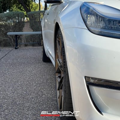 20 inch Staggered Variant Radon in Satin Bronze on a 2020 Tesla Model 3 Performance