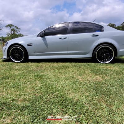 Double Staggered MRR GT1 In Gloss Black w/Machined Lip on a 2009 Pontiac G8