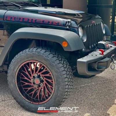 20 inch Force Off-Road F50 in Gloss Black w/ Red Milled on a 2018 Jeep Wrangler JK