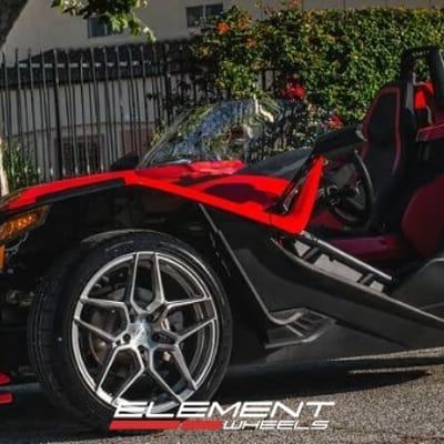 19 and 20 inch Staggered Rohana RFX11 Brushed Titanium on a 2019 Polaris Slingshot