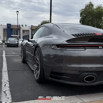Staggered Set 20/21 inch Variant Maxim in Raw Titanium on a 2020 Porsche 911 Carrera 992