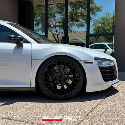 Staggered 19 inch Variant Radon in Gloss Piano Black on a 2008 Audi R8