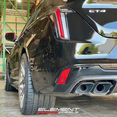 Staggered 19 inch Variant Radon in Titanium Brushed Face on a 2023 Cadillac CT4-V Blackwing