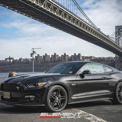 20 inch Staggered Vertini RF1.6 Gloss Black Brush Tint on a 2016 Ford Mustang GT w/ Specs