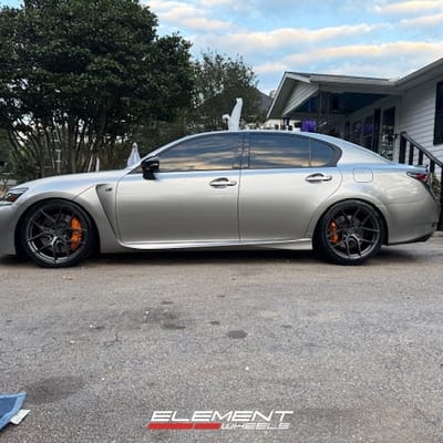 Staggered 20 inch Avant Garde M580R in Gloss Forge Charcoal on a 2017 Lexus GS-F