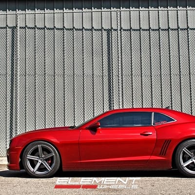 20 inch Staggered Axis Model One Matte Graphite on a 2011 Chevy Camaro w/ Specs