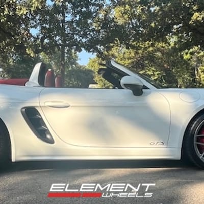 Staggered 20 inch HRE FF01 in Liquid Silver on a 2019 Porsche Boxster 718