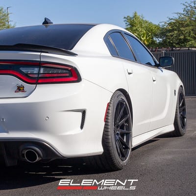 20 inch Staggered Verde V20 Insignia Satin Black on a 2018 Dodge Charger Scatpack w/ 4 Piston Brembos