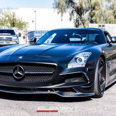 20 and 21 inch Staggered Rotiform PNT 3-Piece Wheels Matte Black on 2011 Mercedes SLS AMG