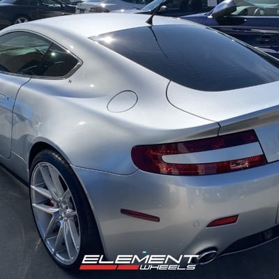 Staggered 20 inch Niche Targa Silver Machined M131 on a 2007 Aston Martin V8 Vantage