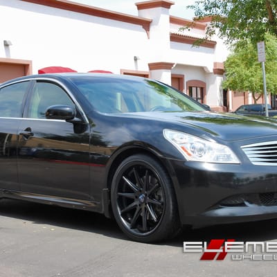 20 inch Staggered Rohana RC10 All Matte Black on 2008 Infiniti G35 Sedan w/ Specs