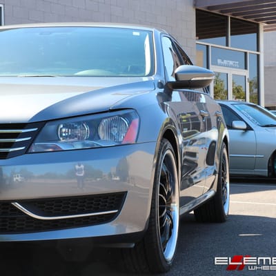20x8.5 Helo HE845 Gloss Black Machined wheels on a 2012 VW Passat w/ Specs