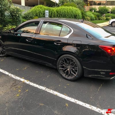 Staggered 19 Inch Avant Garde M520R Dark Graphite Metallic on a 2014 Lexus GS350