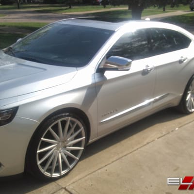 22 inch Staggered Varro VD15 Matte Silver Brushed Face on 2015 Chevy Impala w/ Specs