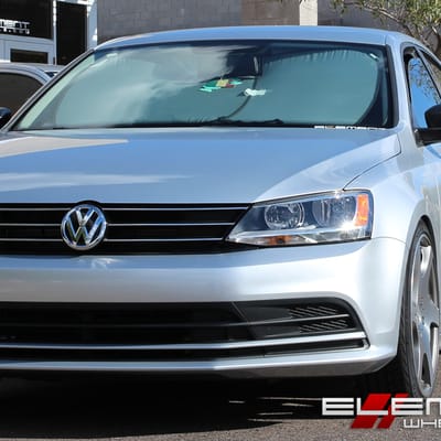 19 inch MRR VP3 Matte Graphite Machined w/ Gold Rivets on 2015 VW Jetta w/ Specs