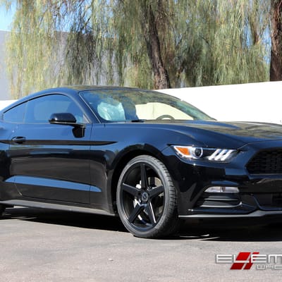 20 inch Staggered KMC District Black Wheels on 2015 Ford Mustang w/ Specs