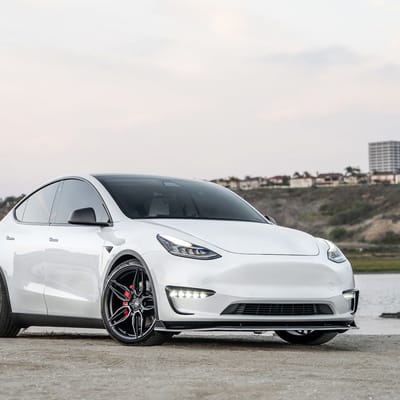 20 inch Staggered ADV.1 ADV005 V02 Satin Black on a 2020 Tesla Model Y