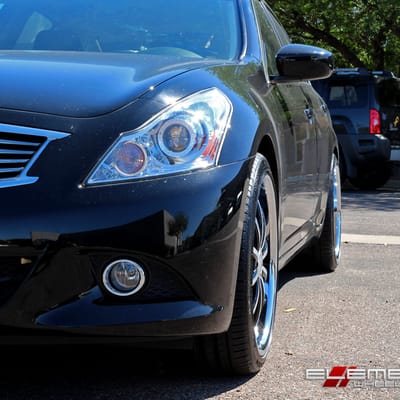 20 inch Staggered XIX X21 Black w/Machined Face (Chrome Stainless Steel Lip) on 2013 Infiniti G37 Sedan w/ Specs