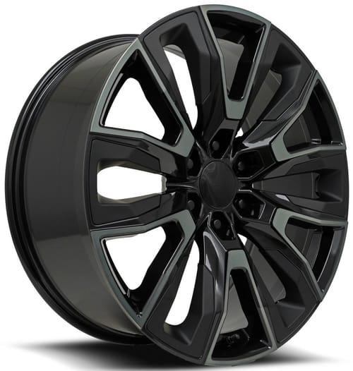 Factory Reproductions Replica GM Split-6 Spoke Replica Wheel Gloss Black Machined w/ Dark Clear Satin Black Inserts