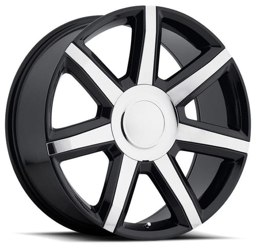 Factory Reproductions Replica Cadillac Escalade Luxury FR56 Replica Wheel Gloss Black w/ Chrome Inserts