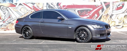 18 in staggered Beyern Antler Matte Black w/ Gloss Black Face (Rotary Forged) on a 07 BMW 335i Coupe w/ Specs