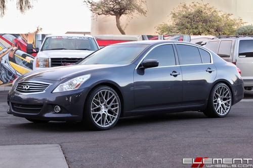 20 inch Staggered Rohana RFX10 Brushed Titanium on a 2010 Infiniti G37S Sedan w/ Specs