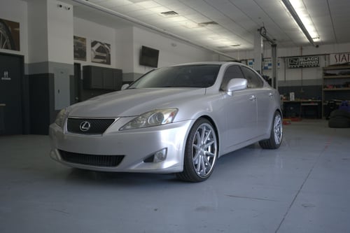 Staggered 20 Inch Ferrada FR4 in Machine Silver w/ Chrome lip on a 2007 Lexus IS250 RWD