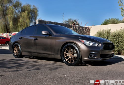 20 inch Staggered Ferrada FR2 Matte Bronze w/ Gloss Black Lip on a 2014 Infiniti Q50 w/ Specs
