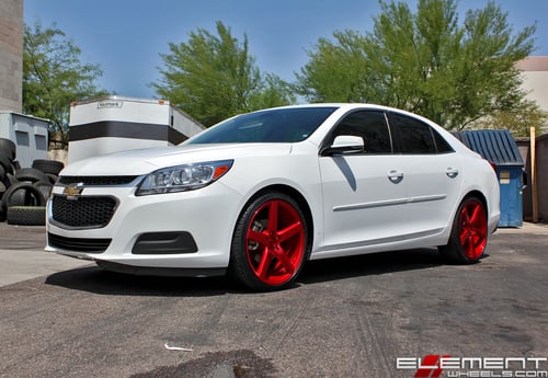 20x8.5 Niche Milan Candy Red on a 2015 Chevy Malibu w/ Specs