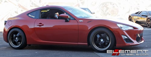 18x9.5 Drag SL5 Matte Black w/ Gloss Bronze Lip on a 2016 Scion FR-S w/ Specs