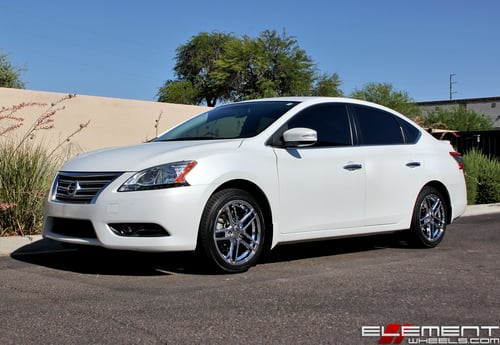 17x7.5 American Racing AR907 PVD Chrome on a 2017 Nissan Sentra w/ Specs