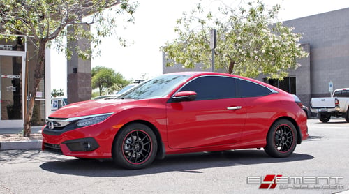 17x7 Drag DR-31 Flat Black w/ Red Stripe Black Lugs on a 2017 Civic Coupe w/ specs