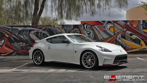 20 in staggered Concept One CS-10.0 Concave Matte Gunmetal (Chrome Stainless Steel Lip) on a 2017 Nissan 370Z Nismo w/ Specs