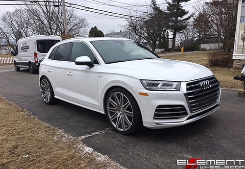 22 inch Staggered XO Milan Silver w/ Brushed Face on a 2018 Audi SQ5 Quattro w/ Specs