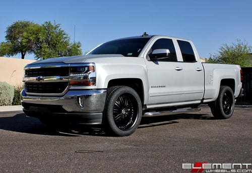 22x9.5 inch 2Crave No-11 Satin Black on a 2018 Chevy Silverado 1500 w/ Specs
