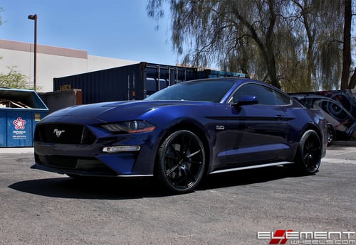 20 inch Staggered KMC KM709 Flux Satin Black on a 2018 Ford Mustang GT w/ Specs