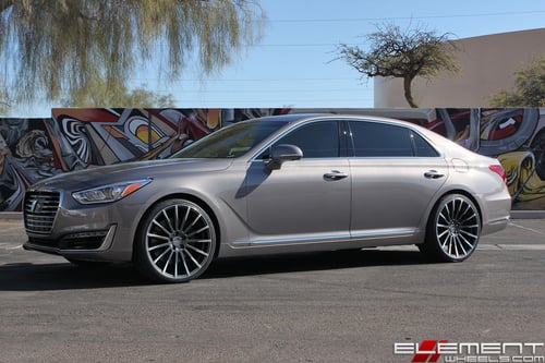 22 inch Staggered Ace Alloy Devotion Matte Mica Gray on a 2018 Genesis G90 Sedan w/ Specs