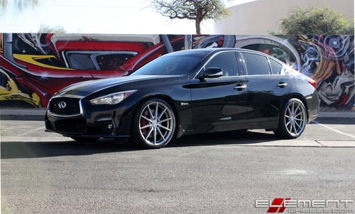 20 inch Staggered Rohana RF1 Brushed Titanium on a 2018 Infiniti Q50S Redsport 400 RWD w/ Specs