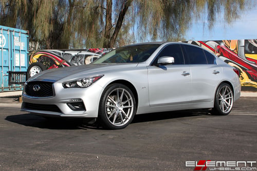 20 inch Staggered Rohana RF2 Brushed Titanium on a 2018 Infiniti Q50 w/ Specs