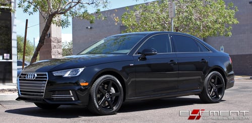 18x8 KM685 KMC District Satin Black on a 2018 Audi A4 w/ Specs