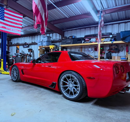 Staggered 19 inch Variant Aure in Chrome Powdercoat on a 2003 Chevrolet Corvette C5