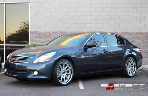 Staggered Concave Rohana RC10 Silver Machined on 2011 Infiniti G37 Sedan w/ Specs