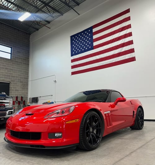 19/20 Double Staggered Forgestar CF5V's in Satin Black on a 2013 Chevrolet Corvette C6 Grand Sport Z06