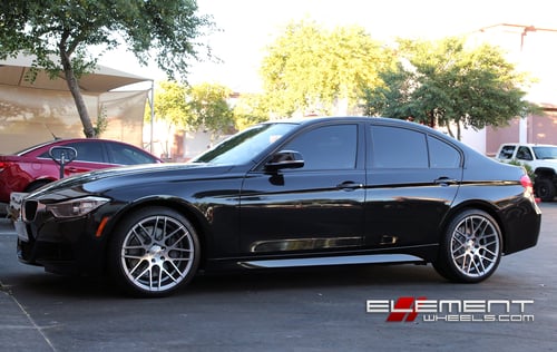 19 Staggered Ground Force GF07 Silver Machined on 2014 BMW 335i w/ Specs