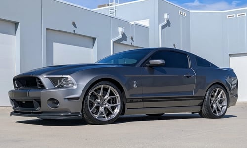 Staggered 20 inch Variant Nysa in Raw Titanium on a 2014 Ford Mustang GT500